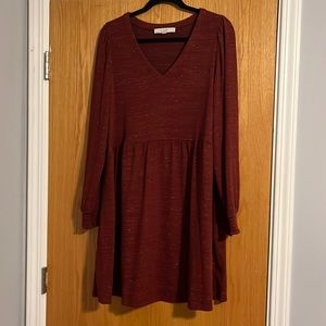 Loft maroon/red dress with metallic thread throughout